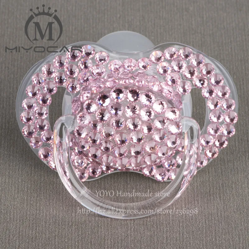 

MIYOCAR Hot New pink Princess hand made bling crystal rhinestone Baby Pacifier/ Nipples /Dummy /cocka /chupeta &pacifier clips