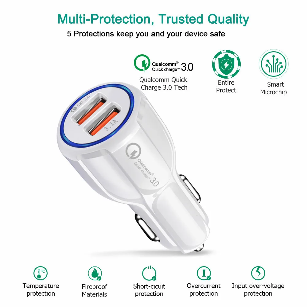 quick charge 3 0 car charger for mobile phone dual usb car charger qualcomm qc 3 0 fast charging adapter mini usb car charger free global shipping