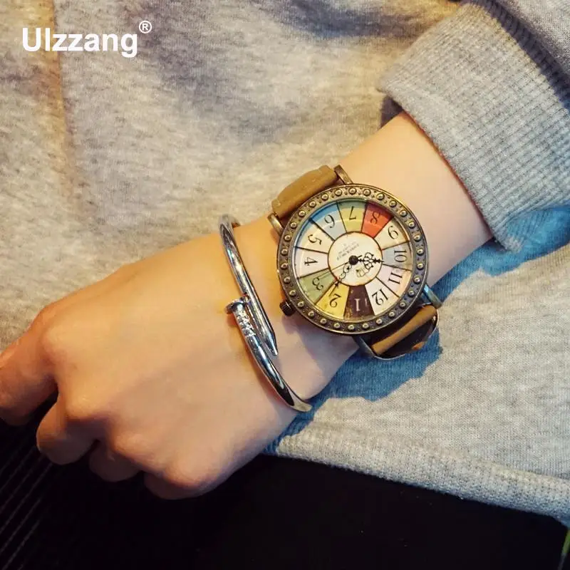 1 шт. Новые Модные Винтажные кожаные кварцевые наручные часы с принтом для мужчин