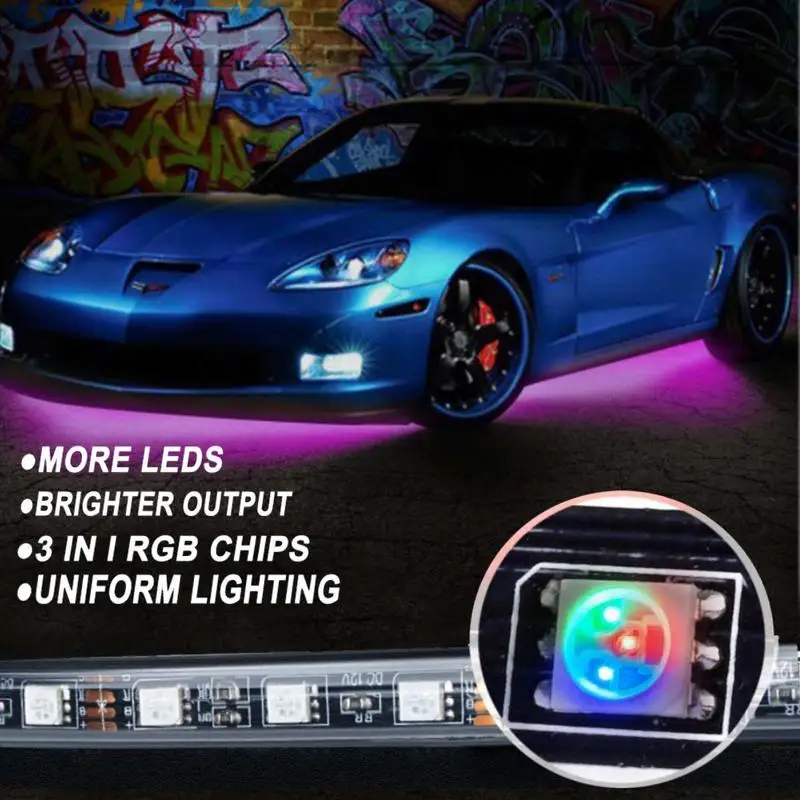 Мансуо LED неон 4 шт. для автомобиля RGB бегущие цвета музыкальная синхронизация под авто трубой световой полосы без провода дистанционного управления (90-120 см) вкл.