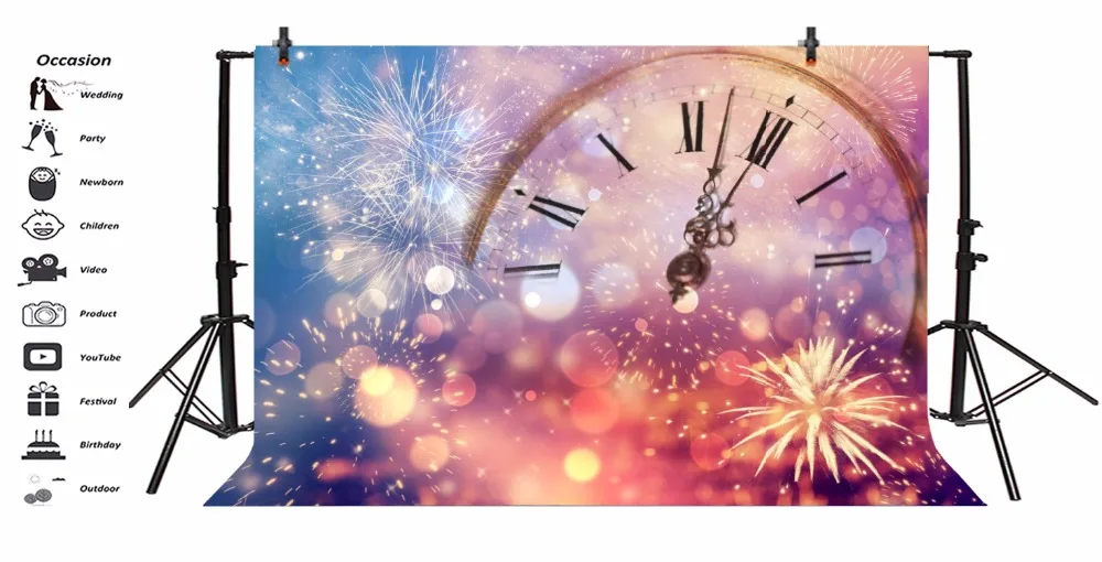 Laeacco Happy New Year Firecrakers Clock Ceremony Party Light Bokeh Photo Backgrounds Photography Backdrops For Studio | Электроника