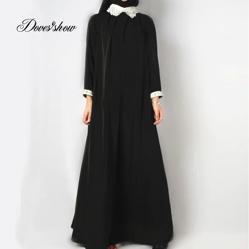 Модные мусульманское платье Абая в Дубае Nida с цветочным узором на воротнике