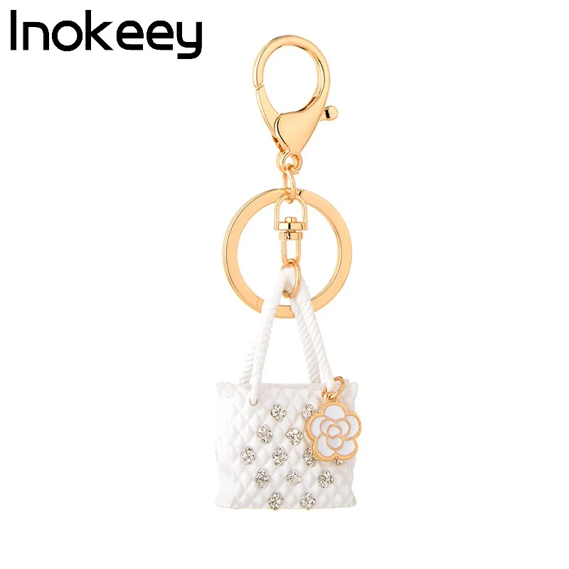 Alloy White Enamel Rhinestone Handle Bag Key Chain Women Men Metal Boys' Girls' Keyring Accessories | Украшения и