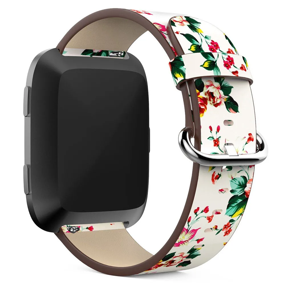 Кожаный браслет с цветочным принтом для Fitbit Versa, Сменные аксессуары для часов, ремешки