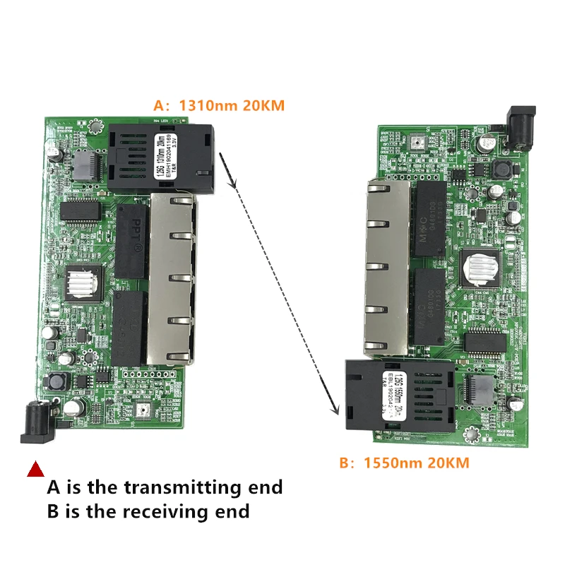 

Reverse PoE 10/100/1000M Gigabit Ethernet switch Fiber Optical Single Mode 4 RJ45 and 2 SC fiber Motherboard1.25G 20KM