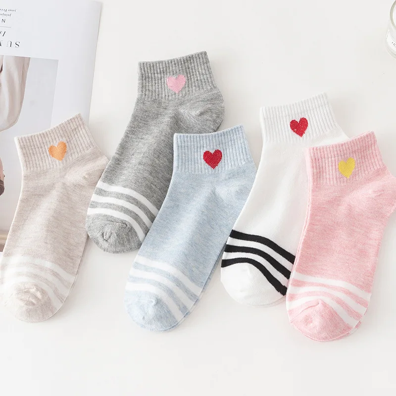 5 пар Новых милых носков женские хлопковые мягкие дышащие носки с красным