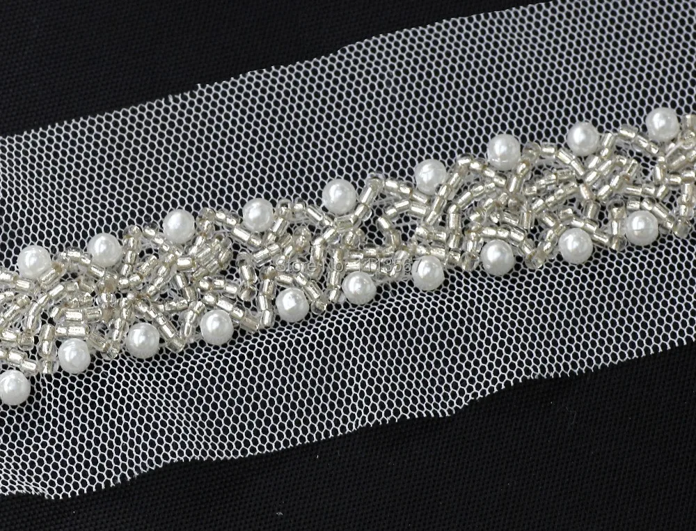 5 ярдов белый искусственный жемчуг стразы плетеная кружевная лента украшенная