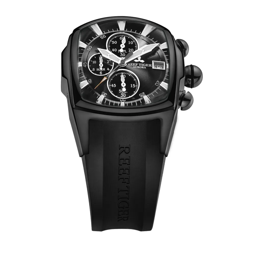 Reef Tiger RGA3069-T мужские многофункциональные кварцевые наручные часы с защитой от воды, хронограф, светящийся-черный