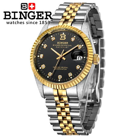 Gold Black Швейцарские мужские часы Бингер, автоматические механические мужские часы, Лидирующий бренд, Роскошные наручные часы, сапфир, водонепроницаемые, reloj hombre - Цвет: Gold Black