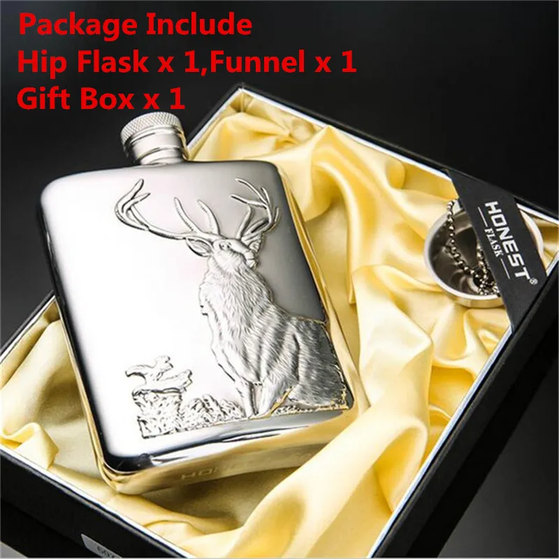 

FX-6OZ Luxury Hip Flask Buck Polar bear Bull Relief Food Grade Stainless Steel 6 OZ Flask Set With Gift Box For Whiskey Liquor