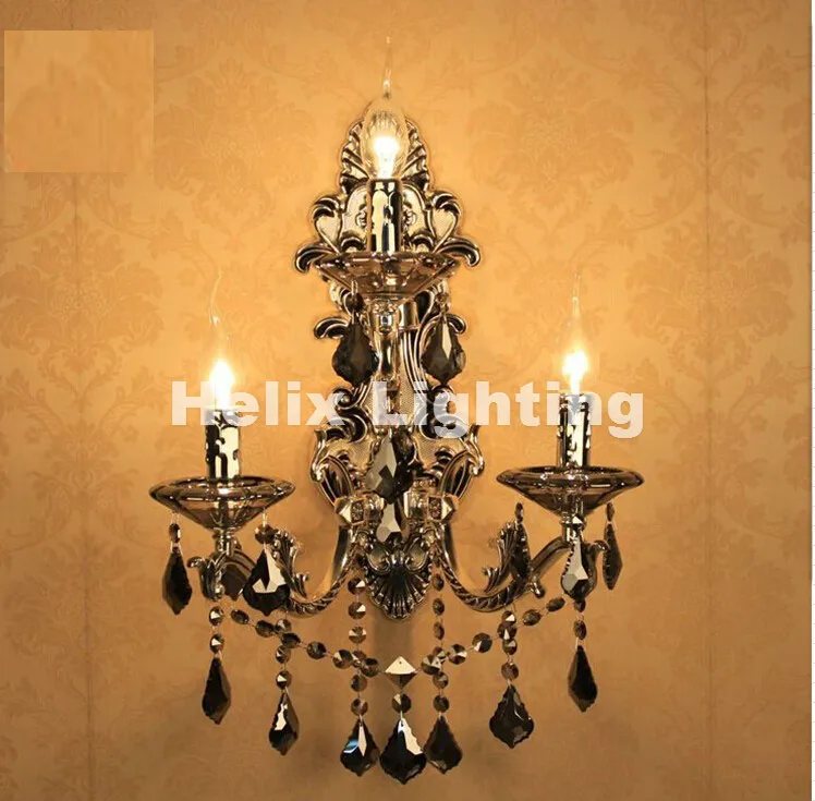 Европейский Хрустальный настенный светильник 3 лампы s серебристого цвета Smokey