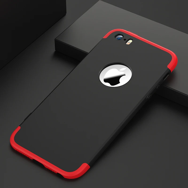 Чехол на чехол для iPhone 5 5s SE 360 градусов Полная защита Жесткий ПК 3 в 1 матовый 6 6s 7 8