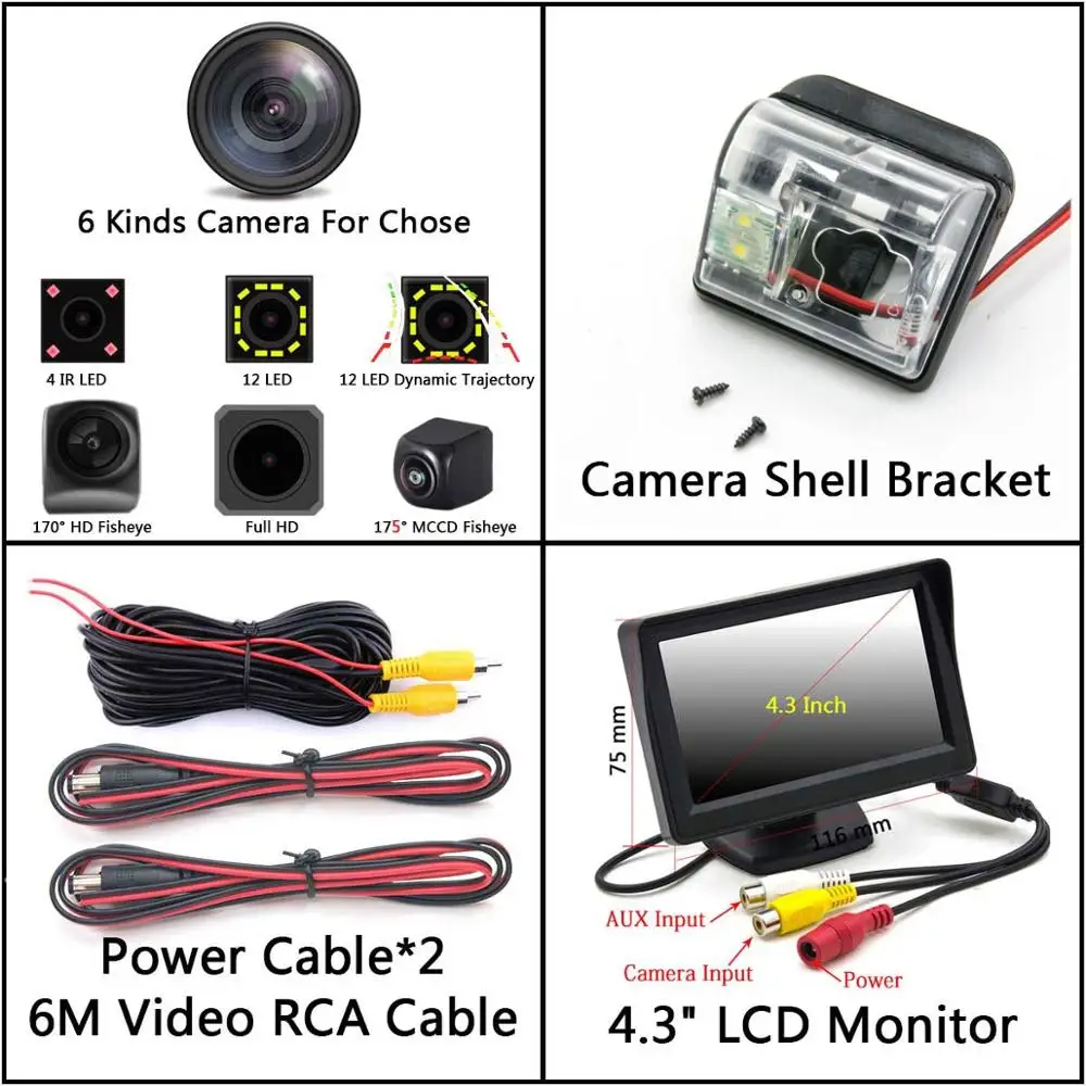 Camera 4.3 inch LCD 175 градусов 1080P Fisheye задний вид автомобиля Камера для Mazda 6 Atenza M6 CX7 CX-7 CX9 CX-9 Mazda 3 M3 Стоянкы Автомобилей автомобиля монитор - Название цвета: Camera 4.3 inch LCD