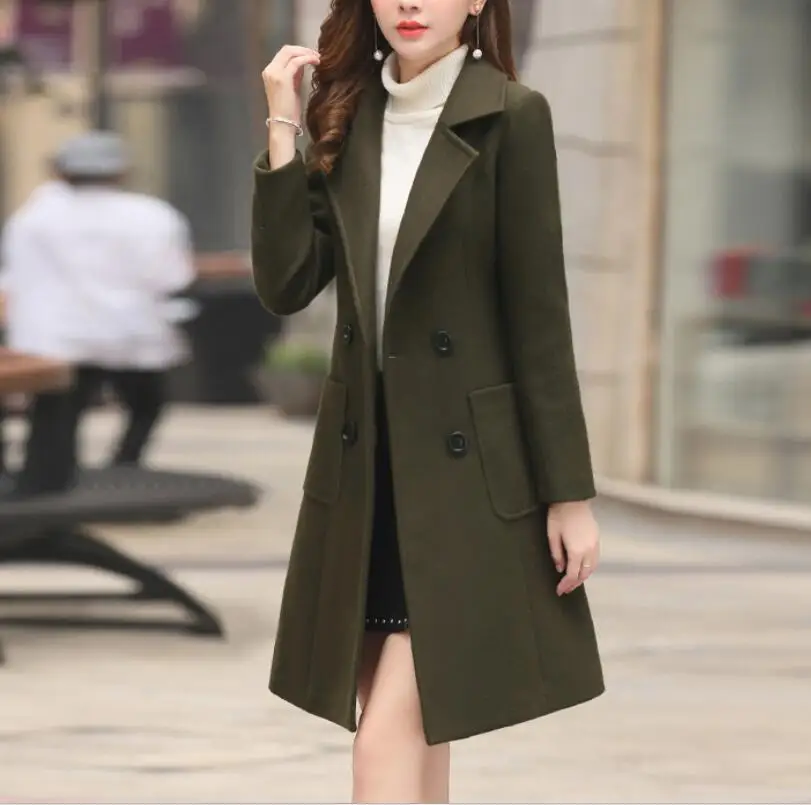 Женское шерстяное пальто Женский Тренч двубортная женская верхняя одежда зимнее