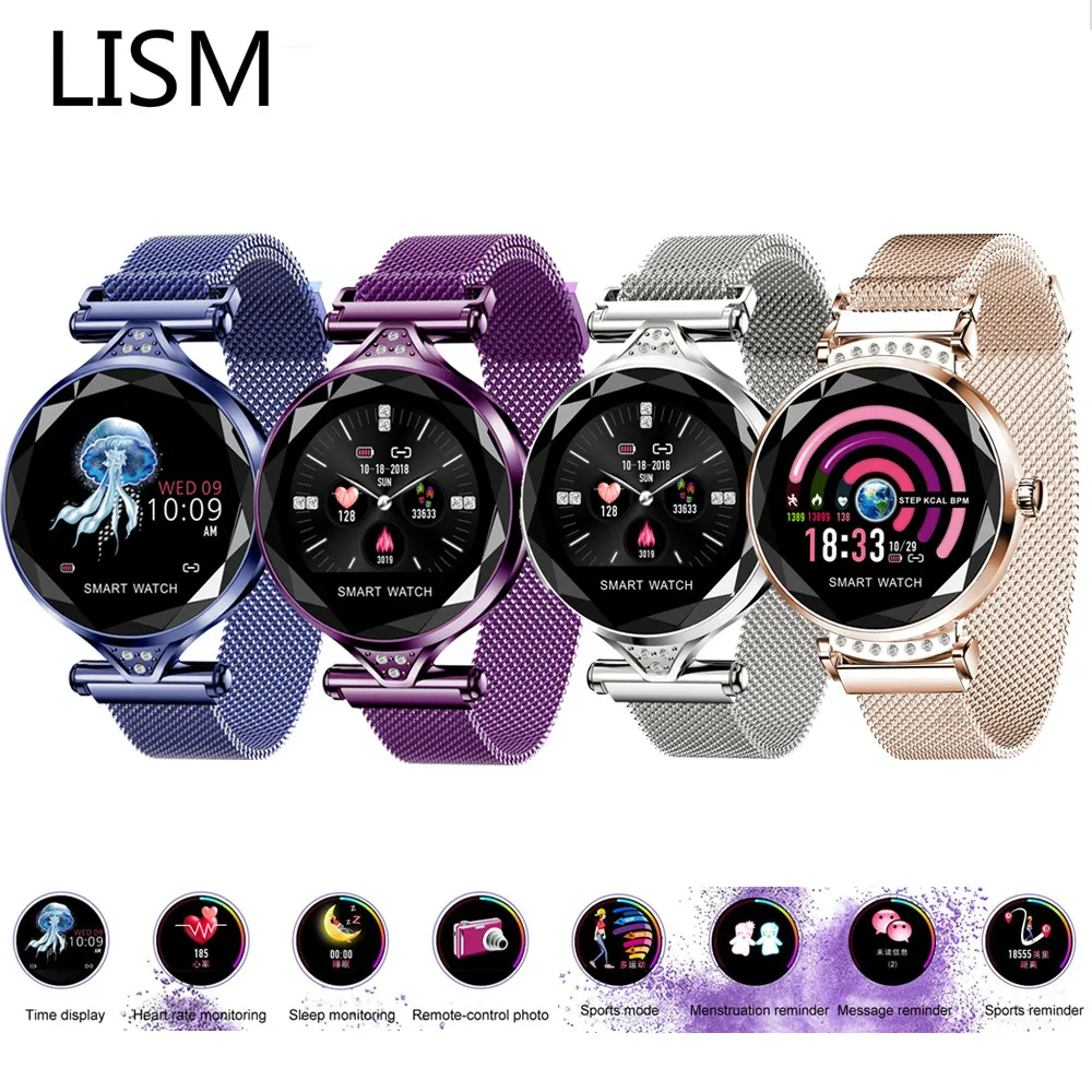 Новые Модные Смарт-часы для женщин с 3D алмазным стеклом пульсометр Монитор