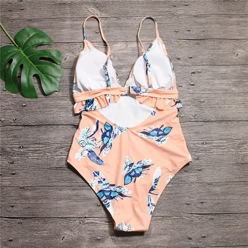 2019 г. пикантные для женщин одна деталь купальник ретро оранжевый цветочный принт