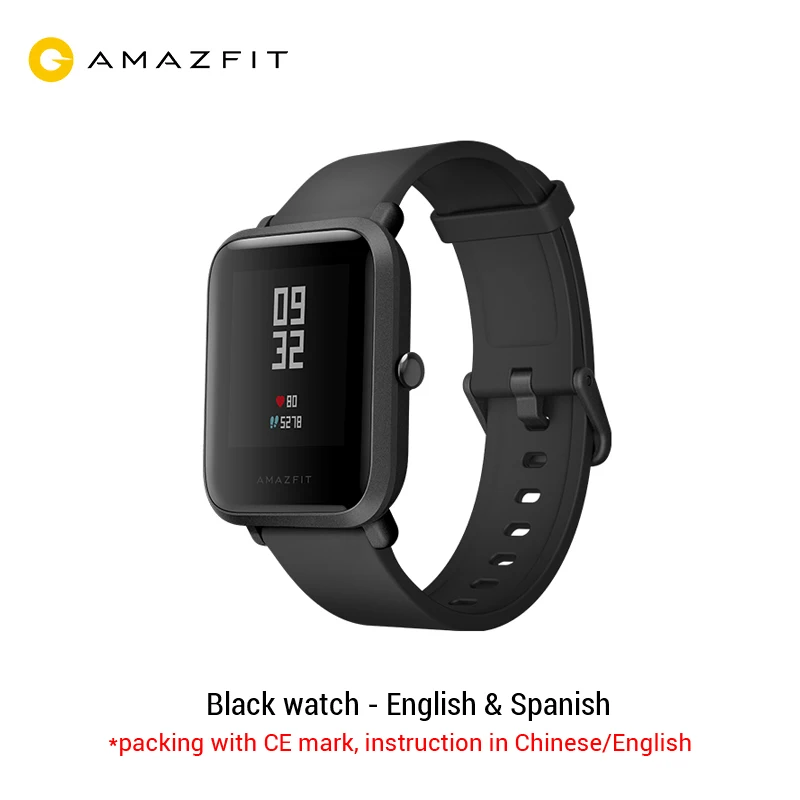 huami Amazfit Bip Смарт часы [русский] Спортивные часы темп Bluetooth 4.0 GPS смарт часы сердечного ритма 45 дней Батарея IP68 - Цвет: Black