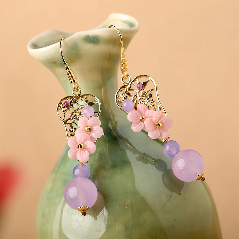 earrings ancientry hanfu eardrop temperament of South Korea's super retro ear clip cheongsam female purple | Украшения и