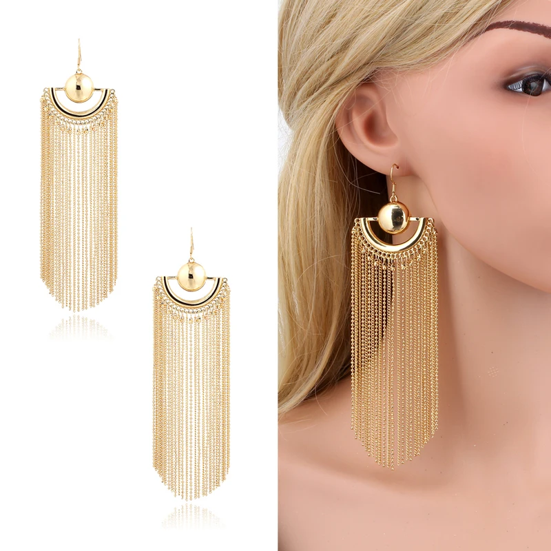Женские длинные серьги с цепочкой и кисточками большие подвески в богемном