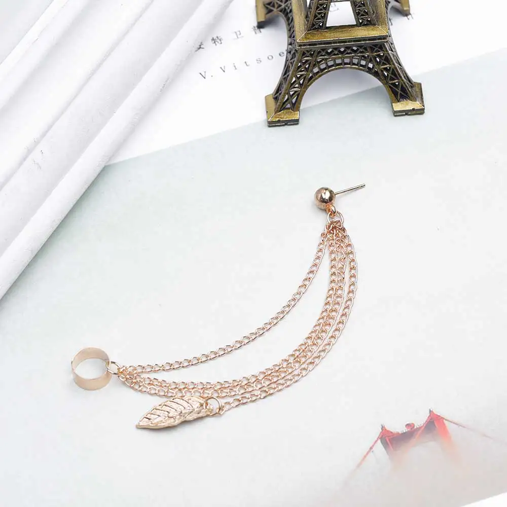 FAMSHIN новые модные женские висячие серьги каффы в стиле панк рок с цепочкой виде