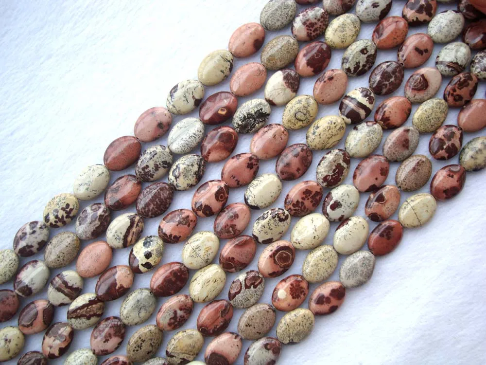 Плоские овальные бусины с яшмой из натурального камня для изготовления