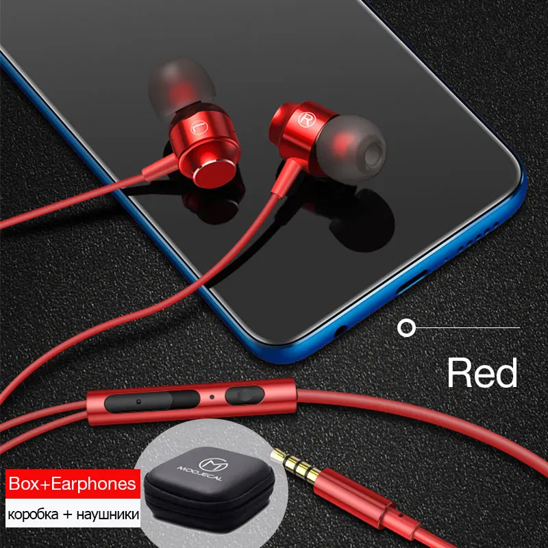 Red with case MOOJECAL наушники в ухо, проводные наушники с супер басами, наушники с микрофоном для телефонов, samsung, Xiaomi, Iphone, Apple, наушники - Цвет: Red with case