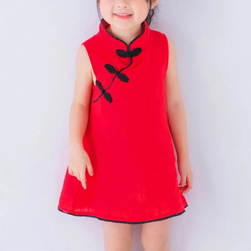 Детское платье-Ципао без рукавов на пуговицах | Детская одежда и обувь
