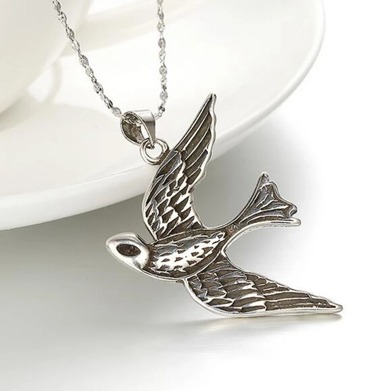 OMHXZJ Wholesale Fashion Vintage Swallow Woman Man 925 Sterling Silver Thai Black Pendant Charms PE107 NO Chain Necklace | Украшения и