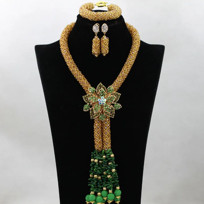 Роскошные золотые/шампанские свадебные женские бусы костюм африканские