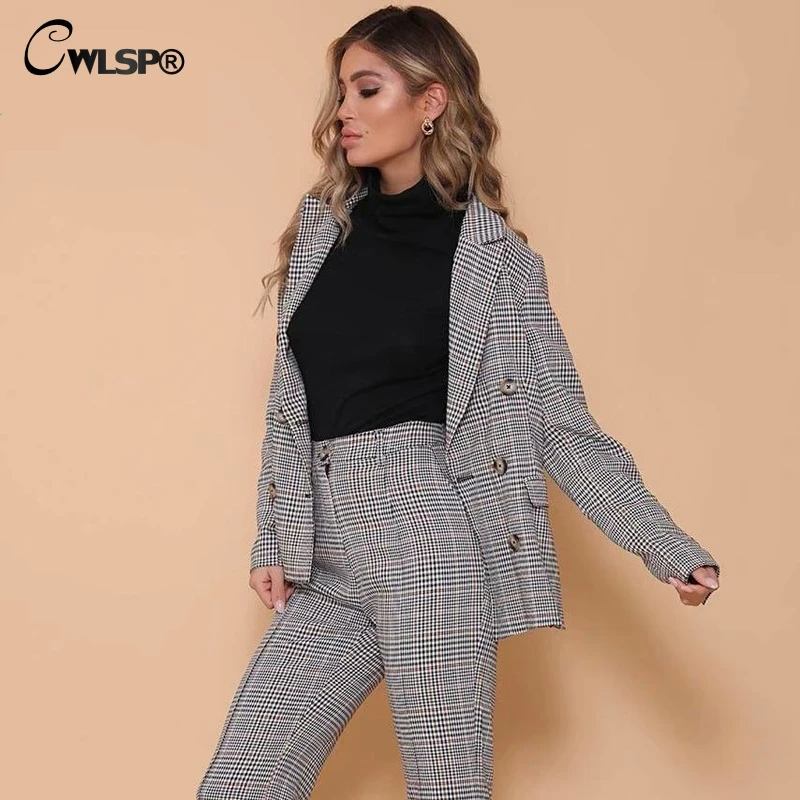 Осенний офисный женский блейзер CWLSP с карманами женская винтажная клетчатая
