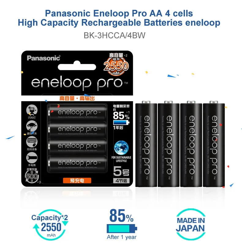 Panasonic Eneloop 2550 мАч батареи 4 шт./лот 1,2 в Ni-MH камера Фонарик xbox игрушка AA предварительно Заряженная аккумуляторная батарея