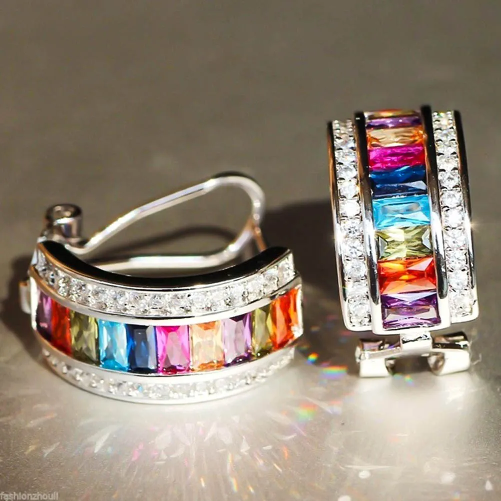 1Pc Glitter Colorful Rectangular Faux Gem Rhinestone Lady Ear Cuff Clip Earring new | Украшения и аксессуары