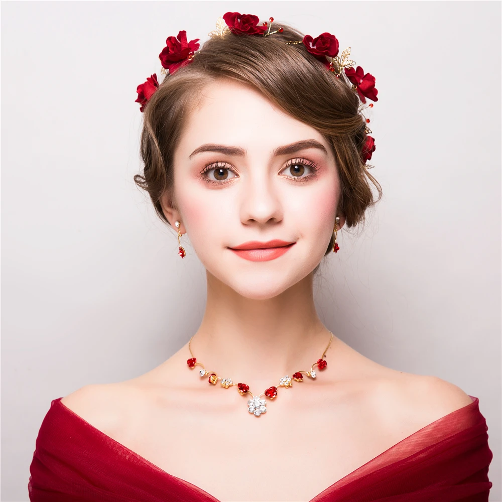 3 шт./компл. набор украшений в виде цветка красная Цветочная повязка на голову