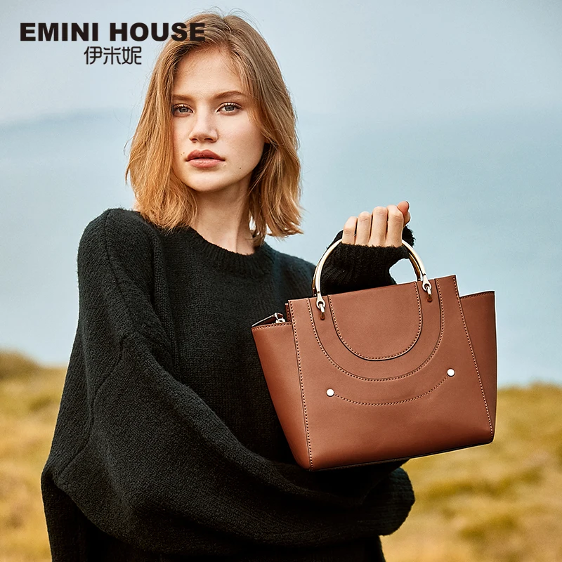 EMINI HOUSE металлическая ручка сумочка спилок кожа роскошные сумки женские