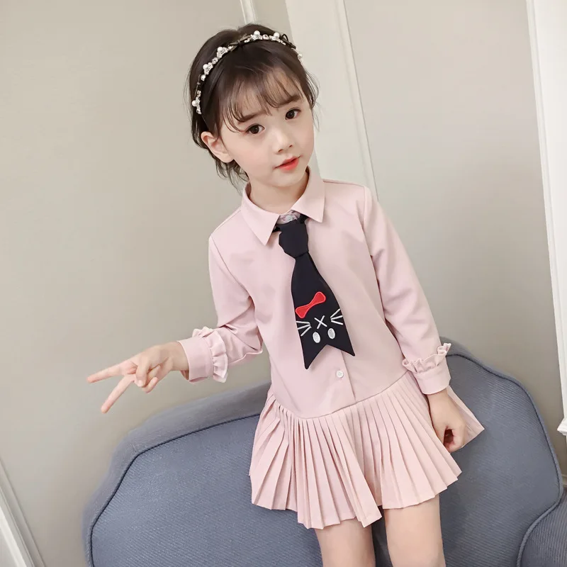 Children Girls Long Sleeve Pleated Dress Girl Princess Chiffon Shirt Preppy Style School Costume | Детская одежда и обувь