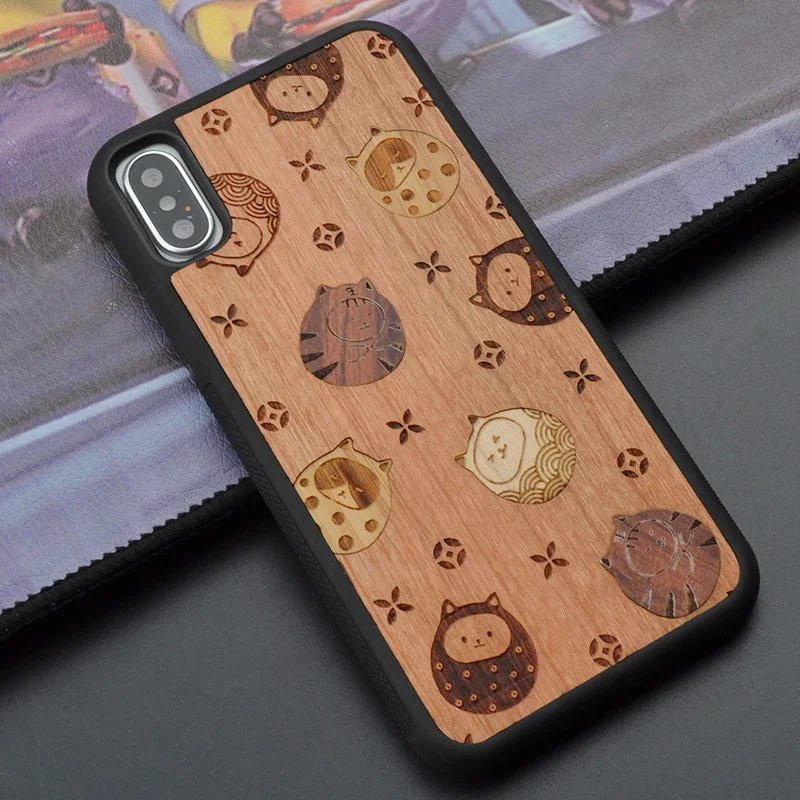 Для iPhone 6 s 7 8 plus X Маленький милый кот ретро уникальный деревянный чехол для