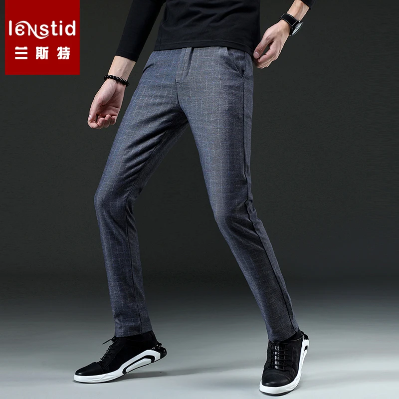 LENSTID 2019 Spring Autumn New Casual Plaid Pants Men Cotton Slim Fit Chinos Fashion Trousers Male Brand Clothing Plus Size K519 | Мужская