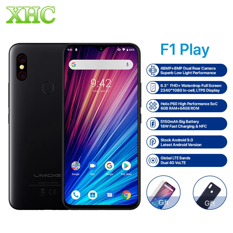 UMIDIGI F1 Play Android 9,0 48 МП супер камеры 5150 мАч 6 ГБ ОЗУ 64 Гб ПЗУ 6," FHD+ Helio P60 глобальная версия смартфон двойной 4G 18 Вт