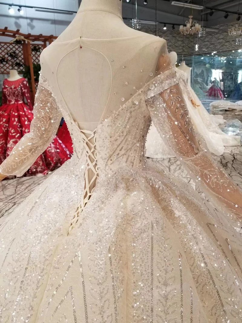 HTL048 International new material wedding dresses with glitter o-neck swollen ball gown hot sale 2020 floor length | Свадьбы и