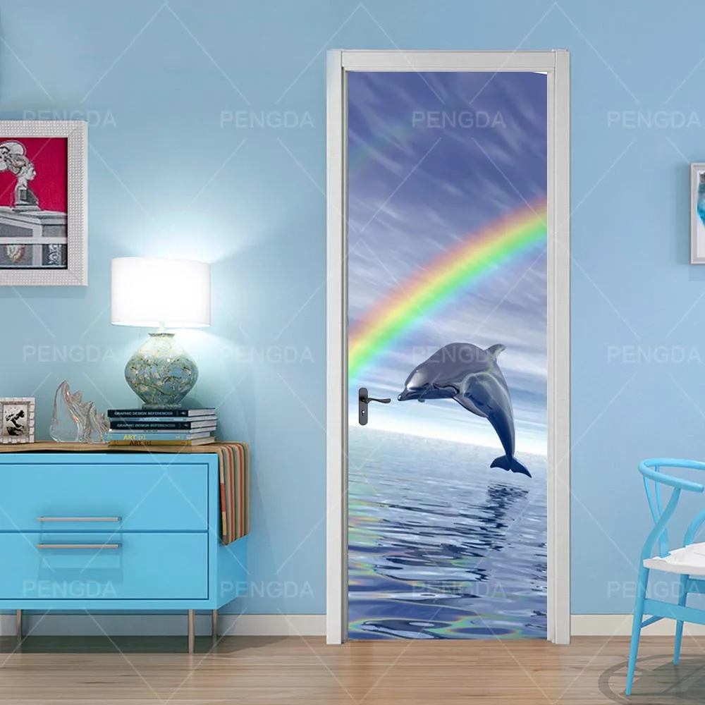 Door LXR3056-02 Наклейка на Дверь Самоклеющиеся Обои Diy принт Дельфин ландшафтное искусство картина домашний декор Фреска гардероб переводная бумага для обновления интерьера - Цвет: Door LXR3056-02