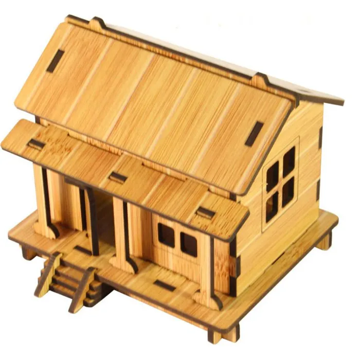 Оптовая продажа Прямая поставка DIY Дом 3d головоломки игрушки деревянные для