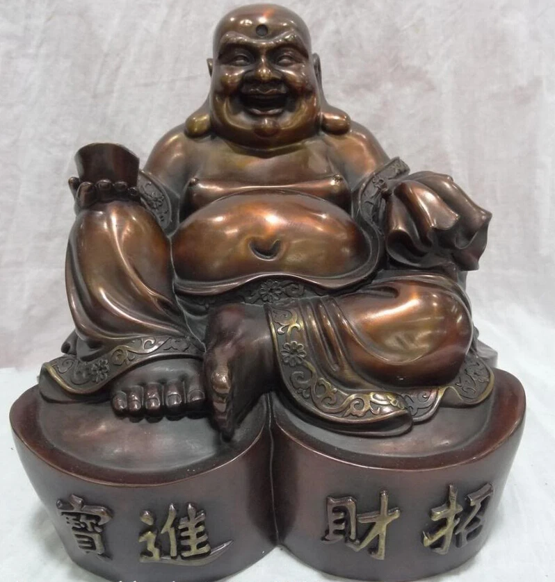 song voge gem S3002 12&quot China Pure Bronze Buddhism Happy Laughing Maitreya Buddha Statue Monkey Bag | Дом и сад