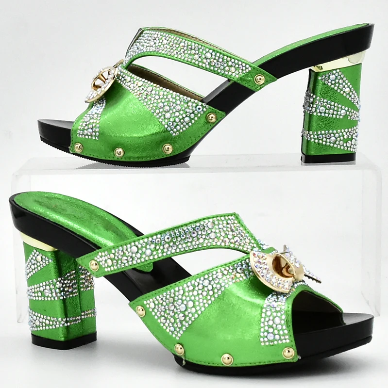 Latest Green Color African Matching Shoes and Bags Italian In Women To Match Shoe with Bag Set Stone | Обувь