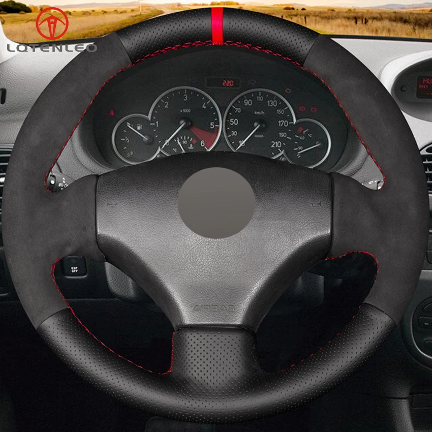 LQTENLEO черный натуральная кожа замша DIY Автомобильный руль Крышка для peugeot 206 1998-2005 206 SW 2003-206 2004 CC 2005 2005