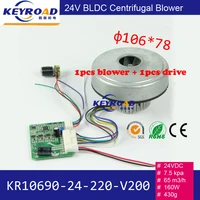 160W 24V 7.5kPa Low Noise High Pressure BLDC Centrifugal Blower +1pcs Driving Controller For Planter or Industrial Dedusting