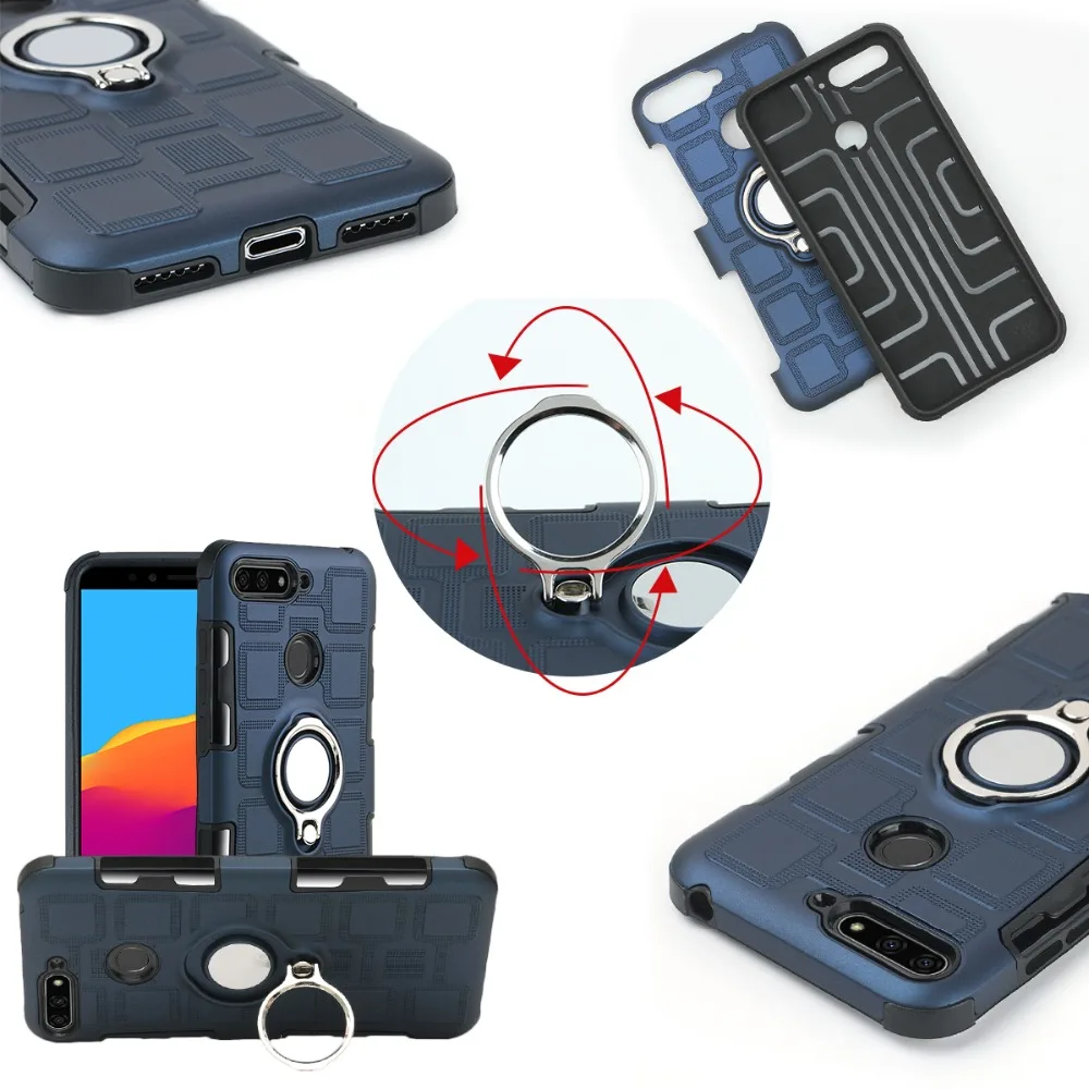 For Funda Huawei Y6 2018 Case Hybrid with Finger Ring Holder Kickstand Fit Magnetic Car Mount Cover for |