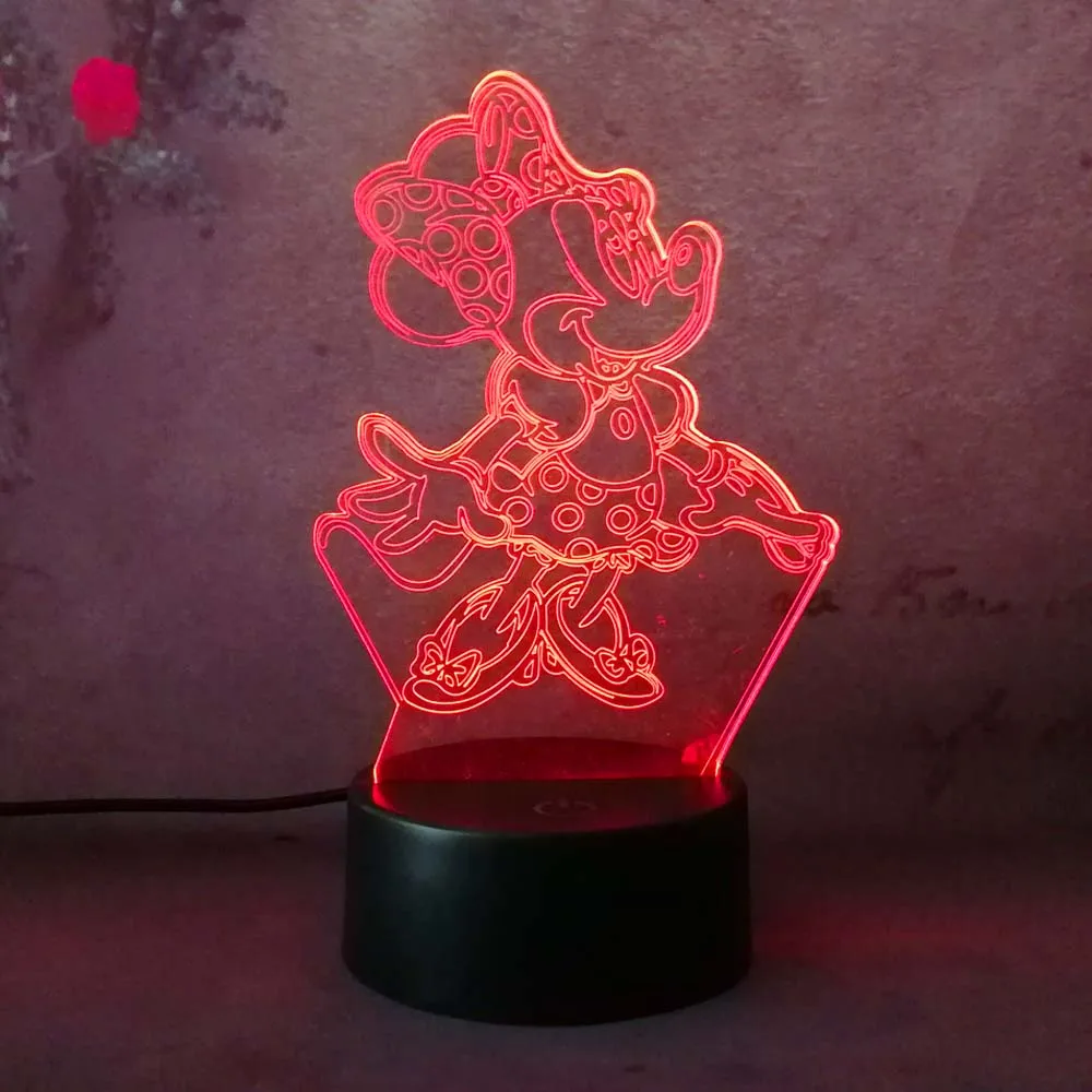 Новый 2018 Минни Мышь 3D светодио дный ночник Lampara детский день 7 цветов изменить