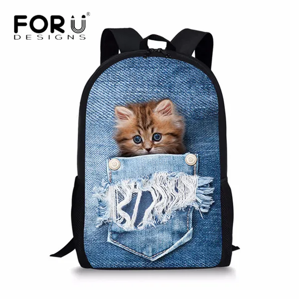 CC2294C FORUDESIGNS/милый 3D животное кошка джинсовые рюкзаки дети обувь для девочек ортопедические повседневное Путешествия Рюкзак Для Детей школьников Mochila - Цвет: CC2294C
