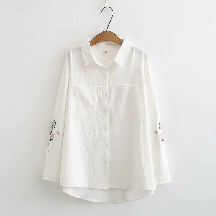 Plus Size Casual Blouses 2019 Autumn Women Fashion Loose Long Sleeve Washable cotton embroidery Shirts S83-061 |