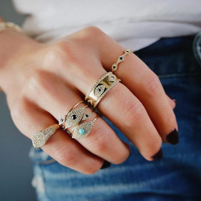 lastest позолоченное cz evil eye широкое Помолвочное кольцо для женщин укладка стек midi finger Изящные Модные ювелирные изделия